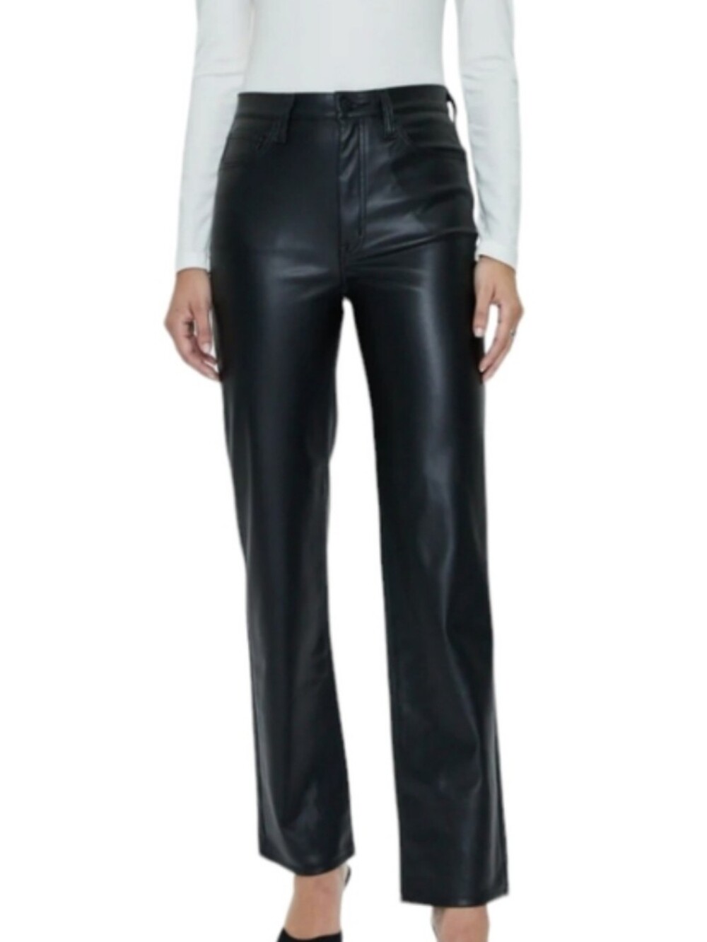 Pistola Black Faux Leather Straight Leg Pants Size 25